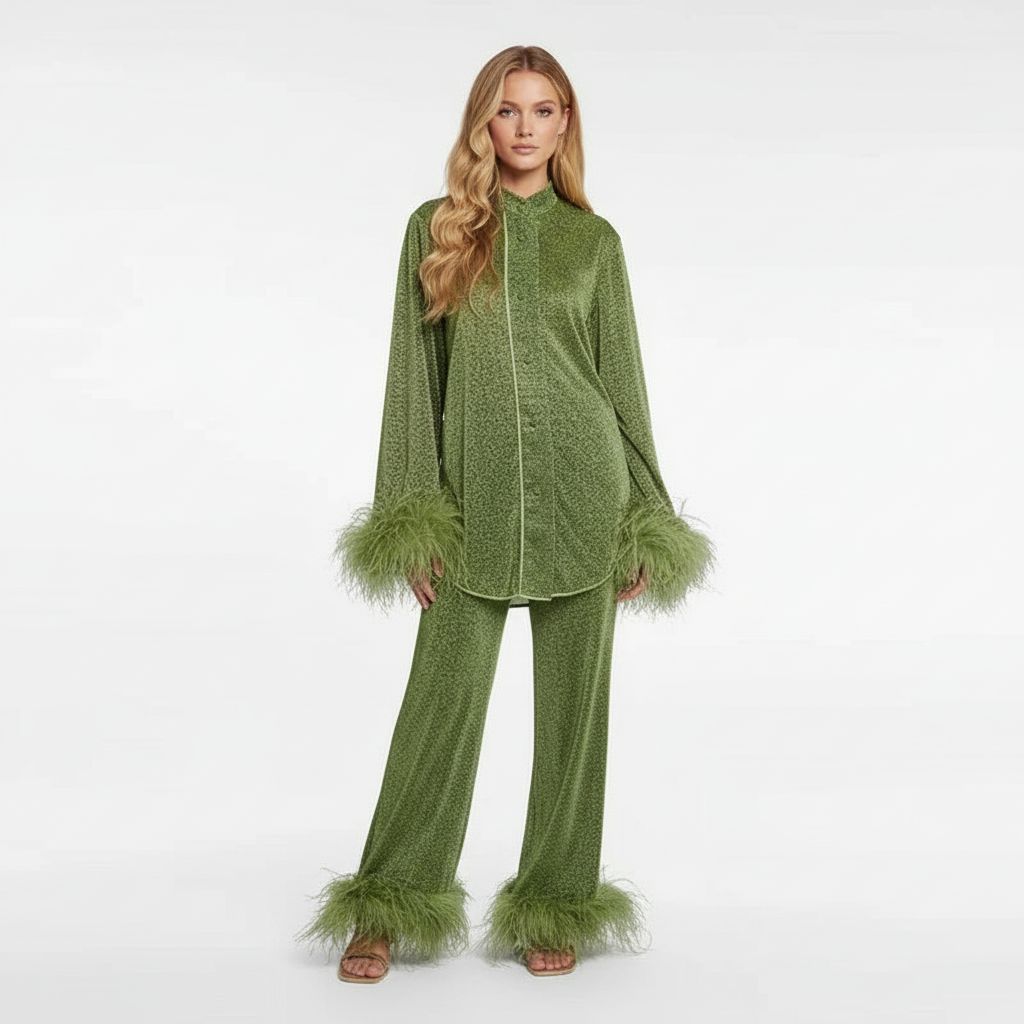 Luxe Glitter Set Dames – Glitter Set Met Veren In Wijnrood, Lichtgroen, Paars, Donkergroen En Beige | Livia Bellucci