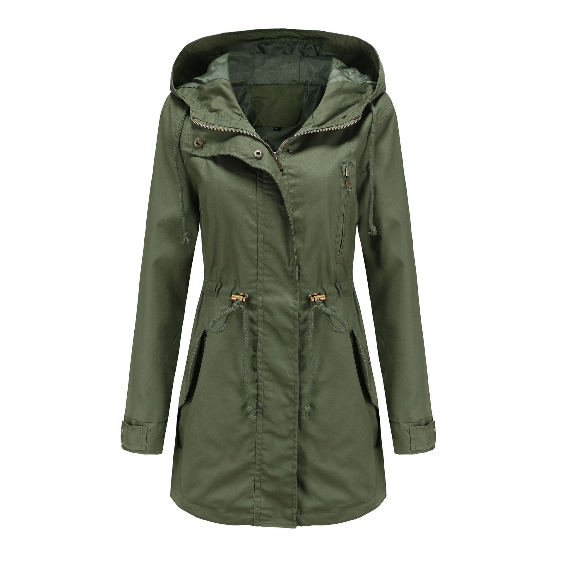 Dames Parka Jas Lichtgewicht Winddicht Ceintuur Capuchon - Zwart / Groen / Bruin - Maelen