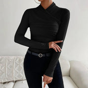 Wikkeltop Dames Lange Mouwen Ruches Strak Aansluitend - Beige / Roze / Zwart - Maelen