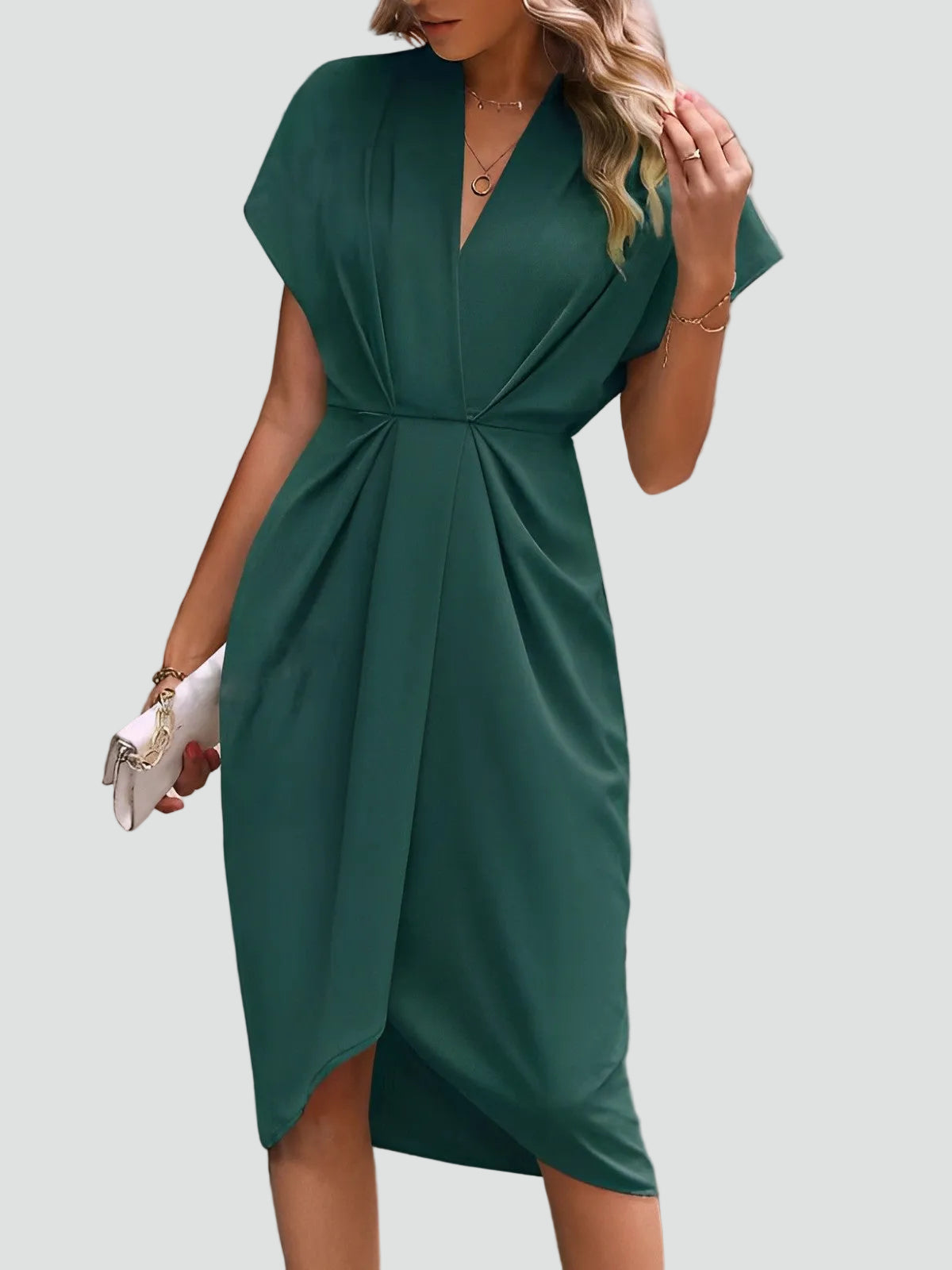 Wikkeljurk Midi Dames met V-hals en Plooien, Elegant en Vrouwelijk voor Cocktail en Diner - Luciana Mazzini