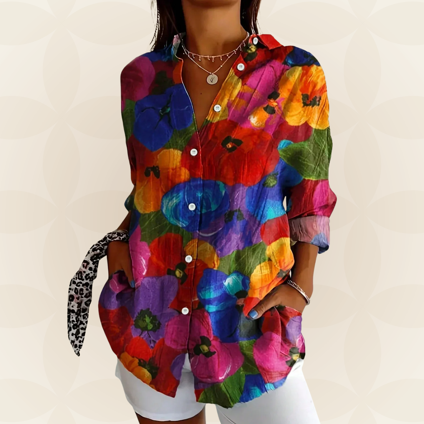Damesblouse Kleurrijke Print Lange Mouwen Casual - Roze / Oranje / Groen - Maelen
