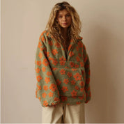 Elena Dames fleece sweatshirt – warm zwart shirt met hoge kraag en grote zak