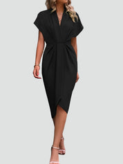 Wikkeljurk Midi Dames met V-hals en Plooien, Elegant en Vrouwelijk voor Cocktail en Diner - Luciana Mazzini