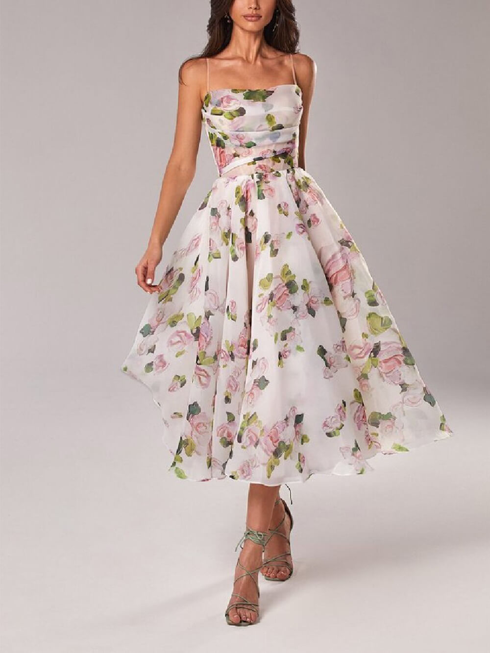 Ariella Jurk | Bloemen Chiffon Swing Midi-Jurk met Vloeiende Pasvorm en Romantische Look