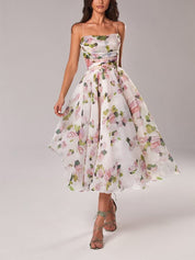 Ariella Jurk | Bloemen Chiffon Swing Midi-Jurk met Vloeiende Pasvorm en Romantische Look