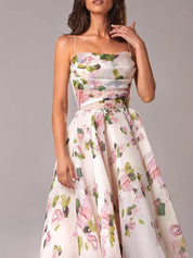 Ariella Jurk | Bloemen Chiffon Swing Midi-Jurk met Vloeiende Pasvorm en Romantische Look