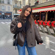 Lucia bruine leren jas met fleece voering – vintage stijl & warmte