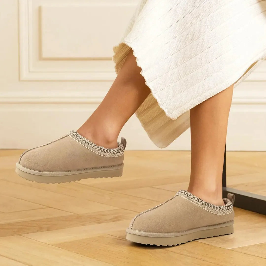 Marina Leren pantoffels dames – luxe suède sloffen met warme pluche voering