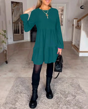 Julietta Jurk | Retro A-lijn Jurk met Ronde Hals en Lange Mouwen