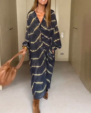 Aurelia Jurk | Zomerse V-Hals Jurk met Boho Print, Losse Pasvorm en Zakken