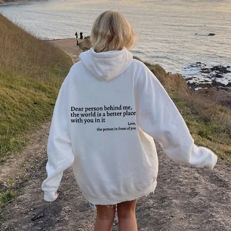 Aurelia Hoodie | "Dear Person Behind Me" Trui met Positieve Boodschap en Comfortabele Pasvorm