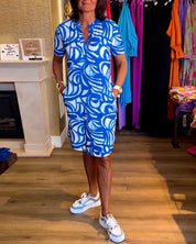 Dames Midi Zomerjurk Print Korte Mouwen Casual Lente Zomer - Blauw / Rood / Groen - Maelen