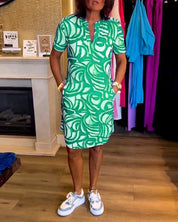 Dames Midi Zomerjurk Print Korte Mouwen Casual Lente Zomer - Blauw / Rood / Groen - Maelen