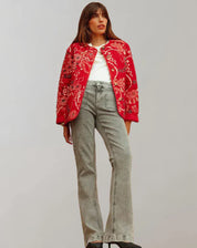 Alana Jas | Zachte Casual Jas met Bloemenprint en Uitlopende Mouwen