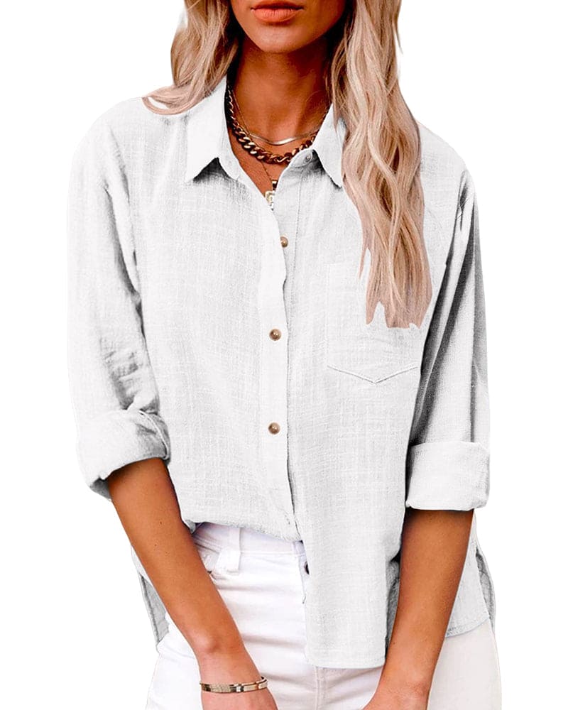 Stella | Stijlvolle Katoen-Linnen Blouse Dames - Luchtig, Casual en Veelzijdig - Licht Blauw / Zwart / Roze