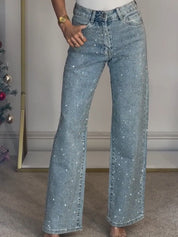Serena Jeans | High-Waist Glamour Jeans met Wijde Pijp en Subtiele Glans