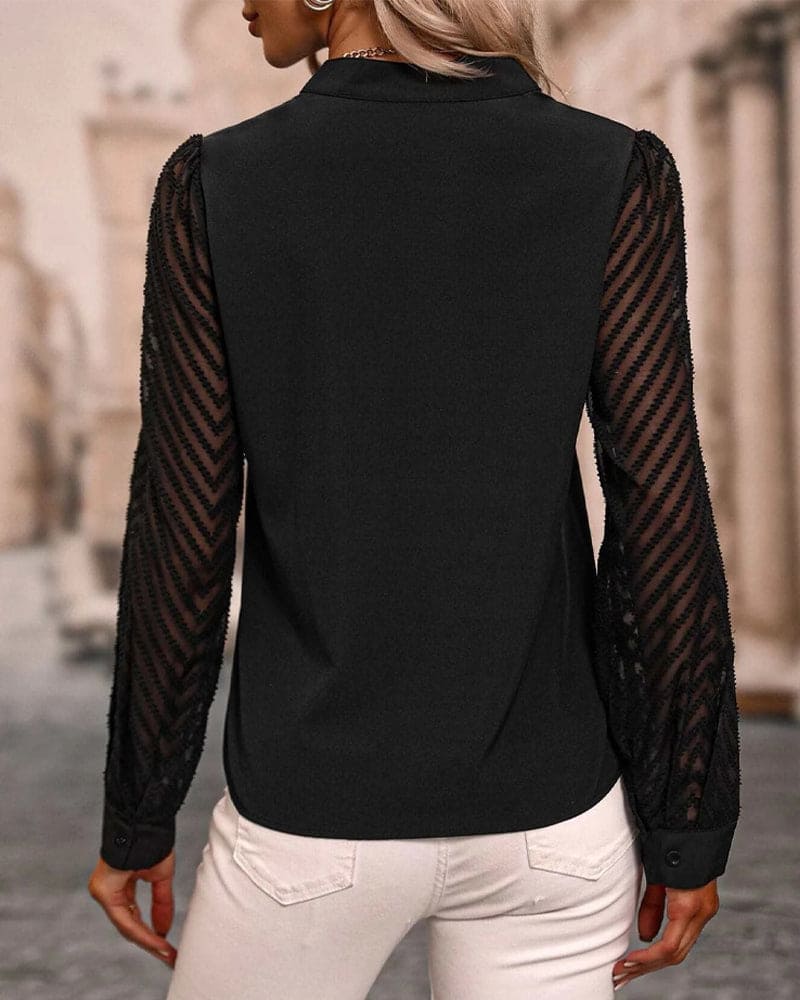 Elena Blouse | Effen Chiffon Damesblouse met V-Hals en Mesh Details