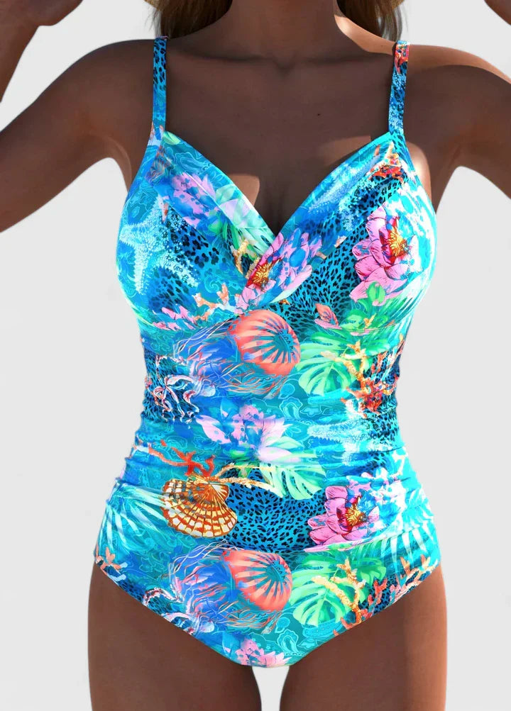 Badpak Dames met Tropische Bloemenprint, Diepe V-hals en Flatterend Silhouet - Stella Venezia
