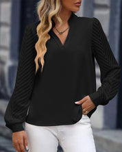 Elena Blouse | Effen Chiffon Damesblouse met V-Hals en Mesh Details