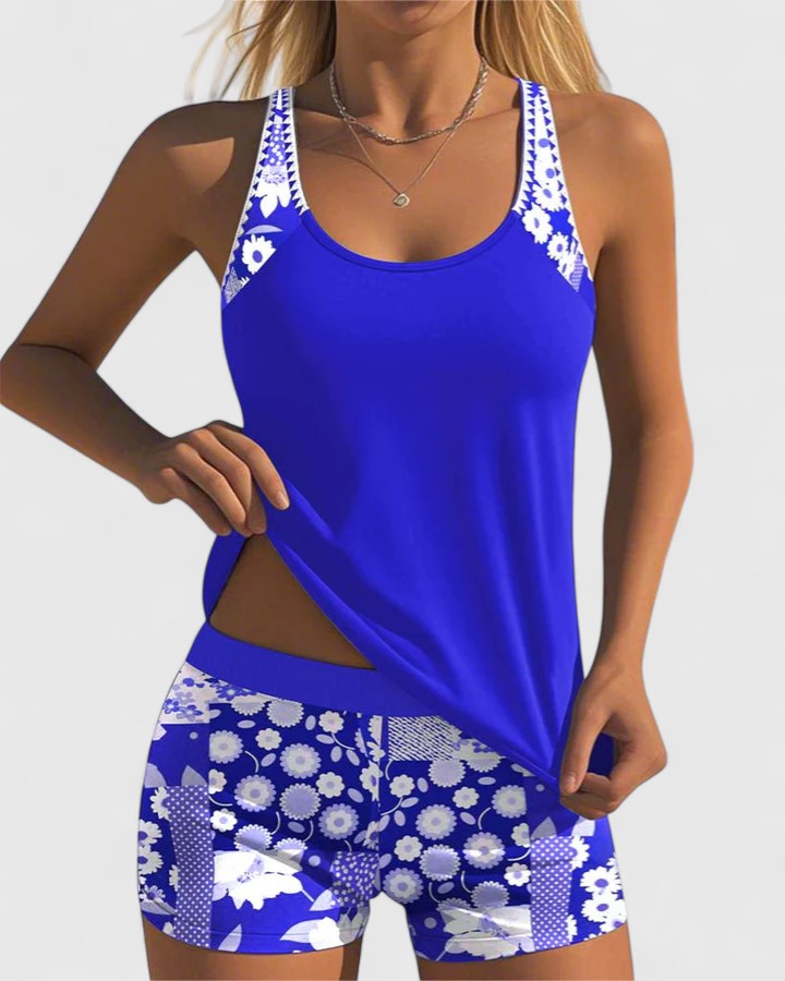 Tankini Set Dames met Bloemenprint Top en High Waist Shorts, Verstelbare Bandjes - Bianca Solaro
