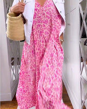 Leona Jurk | Maxi Jurk met Luipaardprint, V-Hals en Inclusieve Tas