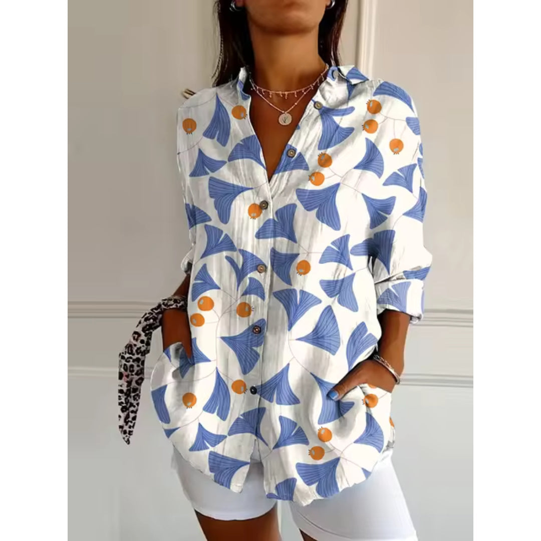 Dames Bloemen Blouse Knoopsluiting Loszittend Halflange Mouwen - Roze / Blauw / Paars - Maelen