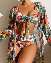 Annie Bikiniset | 3-Delige Zomerse Bikiniset met Bloemenprint en Mesh Blouse