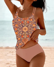 Dames Tankini Bohemian Print Tweedelig Strandset - Groen / Blauw / Roze / Oranje - Maelen