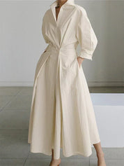 Dames Maxi Blousejurk V-hals Lange Mouwen Knopen Elegant Casual - Marineblauw / Zwart / Khaki - Maelen