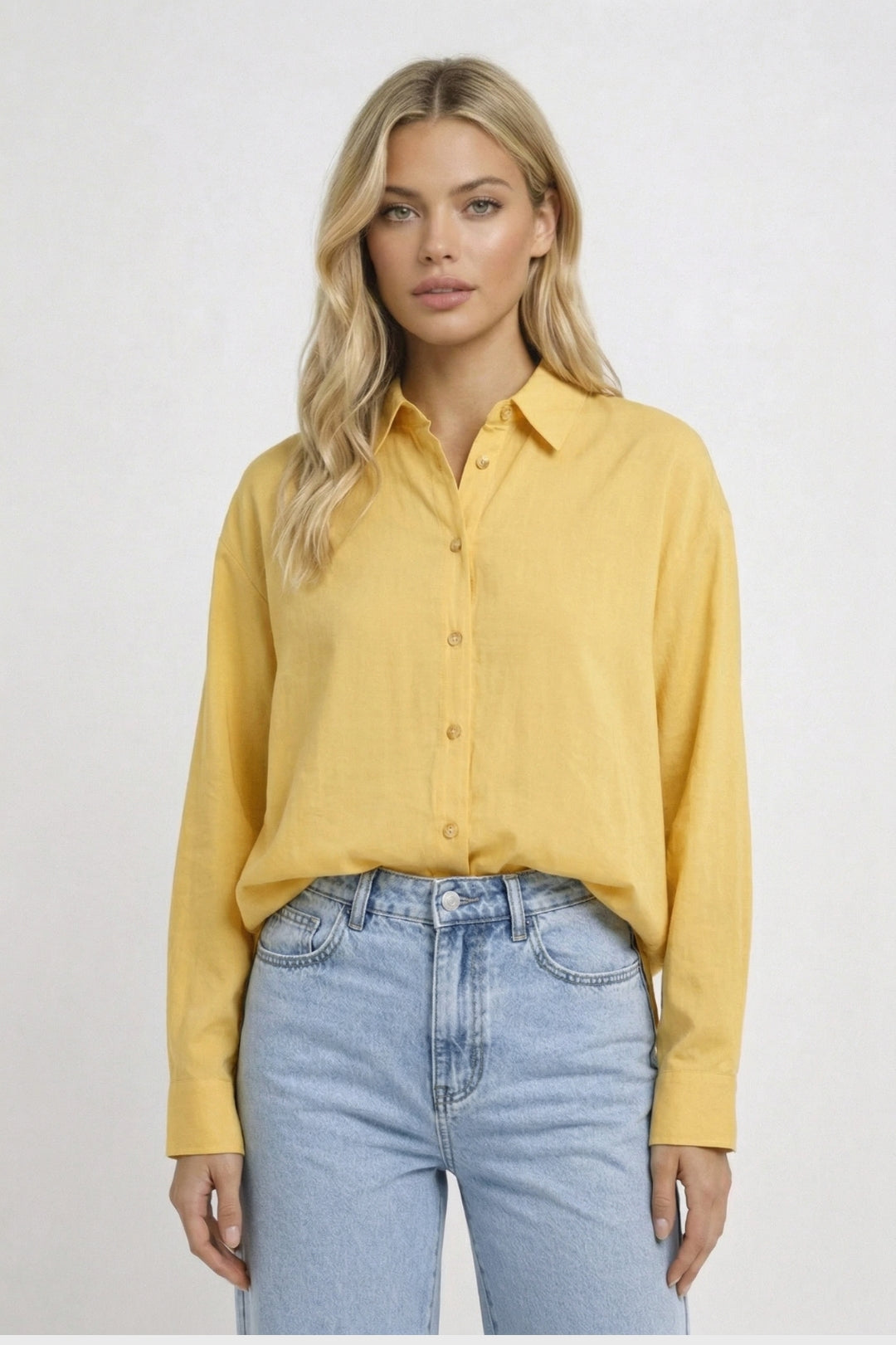 Luchtige Damesblouse met Knoopsluiting en Relaxte Pasvorm - Geel / Bruin / Donkerbruin - Maelen