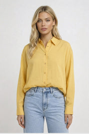 Luchtige Damesblouse met Knoopsluiting en Relaxte Pasvorm - Geel / Bruin / Donkerbruin - Maelen
