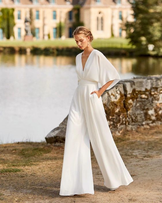 Dames Jumpsuit Wijde Pijpen Feestelijk Bruiloft Gast Avond Elegant - Wit / Roze / Blauw - Maelen
