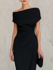 Dames Asymmetrische Midi Jurk Casual Lente en Zomer Losse Pasvorm - Zwart - Maelen