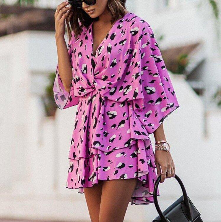 Agatha Jurk | Boho Zomerjurk met V-Hals, Batwing Mouwen en Bloemenprint