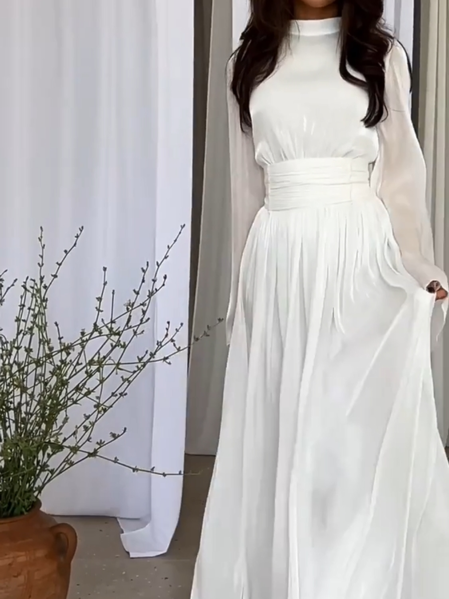 Elena Jurk | Vloeiende Maxi Jurk met Strikceintuur en Elegante Plooidetails