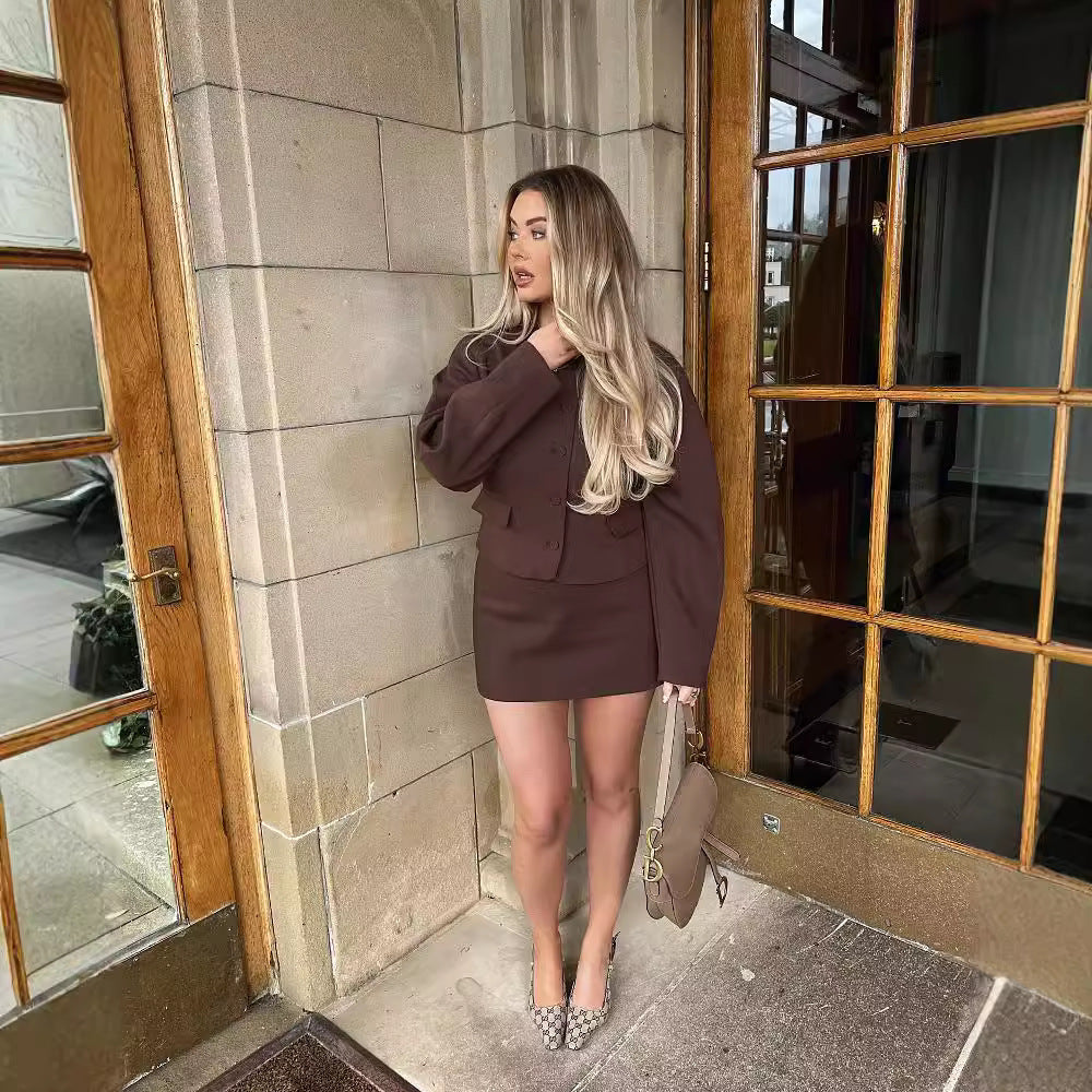 Fudy Mokka Set | Luxe Tweedelige Set in Trendkleur met Comfortabele Pasvorm