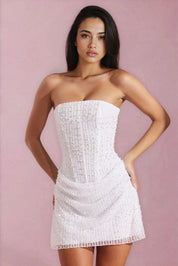 Lucente Glitter mesh mini jurk dames – chique strapless party dress met korset