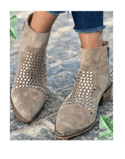 Dames Enkellaarsjes Studs Blokhak Puntige Neus Western Casual Dagelijks - Taupe - Maelen