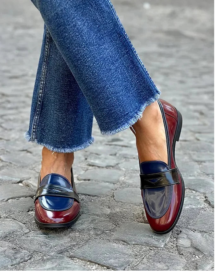 Dames Loafers Bit Detail Puntige Neus Slim Fit Leer Look Casual Dagelijks - Bordeaux - Maelen