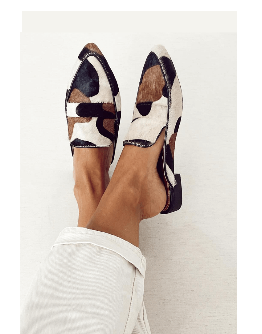 Dames Loafers Zwart-Wit Colorblock Puntige Neus Platte Zool Casual Dagelijks - Maelen