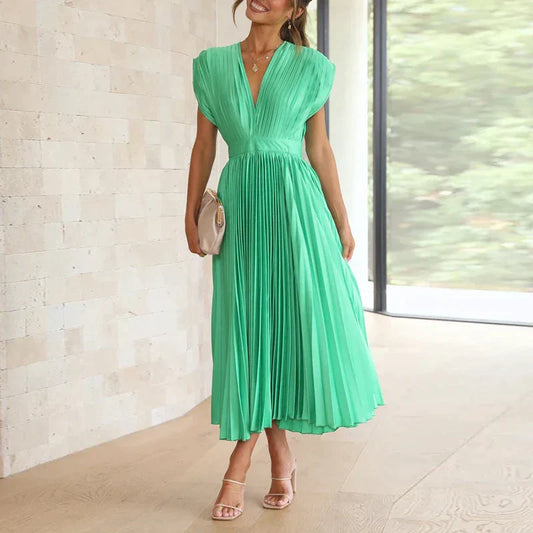 Allegra Jurk | Geplooide Maxi-jurk met V-Hals en Elegante Pasvorm