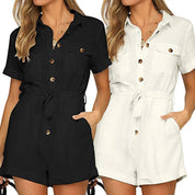 Noemi Romper | Casual Zomer Romper met Ceintuur, Knoopsluiting en Zakken