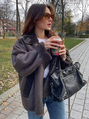 Lucia bruine leren jas met fleece voering – vintage stijl & warmte