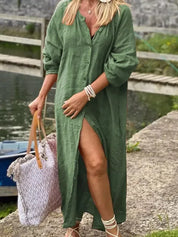 Dafne Jurk | Witte Lentejurk van Katoen en Linnen met Losse Pasvorm en Chique Kraag