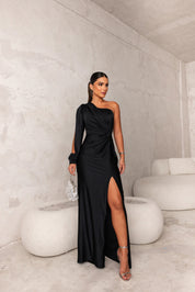 Dames Maxi Jurk met Split One Shoulder Elegant Feestelijk Vloerlengte - Turkoois / Olijfgroen / Marineblauw - Maelen