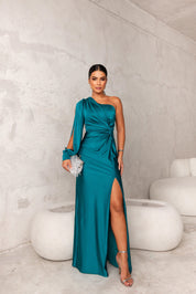 Dames Maxi Jurk met Split One Shoulder Elegant Feestelijk Vloerlengte - Turkoois / Olijfgroen / Marineblauw - Maelen