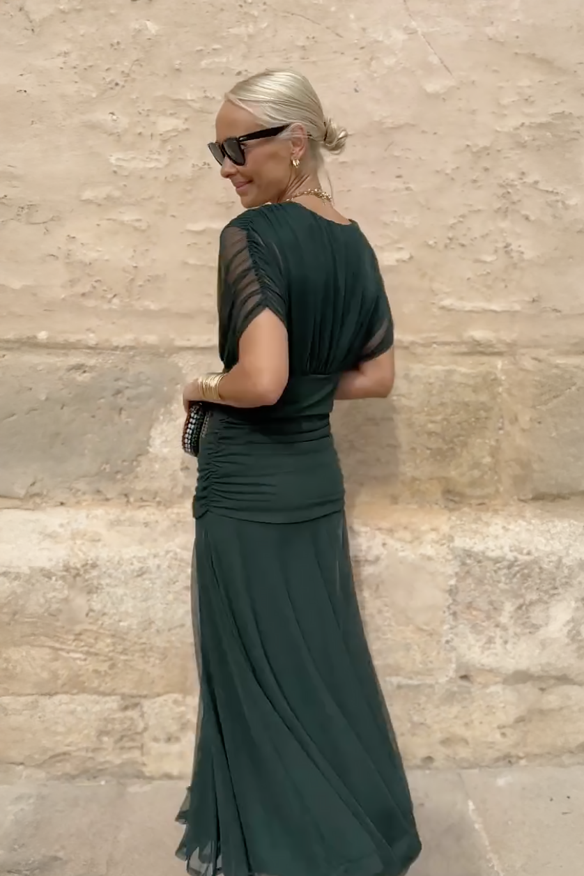 Dames Maxi Jurk V-hals Mouwloos Gesmokte Taille A-lijn Feestelijk Zomer - Multi / Flesgroen - Maelen