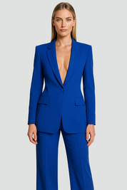 Dameskostuum Elegant Pak Blazer Broek Feestelijke Korte Jas, Broekpak met Diepe V-hals - Geel/Blauw/Zwart