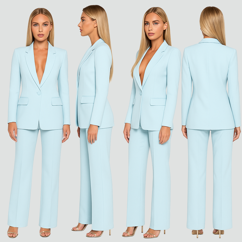 Dameskostuum Elegant Pak Blazer Broek Feestelijke Korte Jas, Broekpak met Diepe V-hals - Geel/Blauw/Zwart
