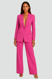 Dameskostuum Elegant Pak Blazer Broek Feestelijke Korte Jas, Broekpak met Diepe V-hals - Geel/Blauw/Zwart